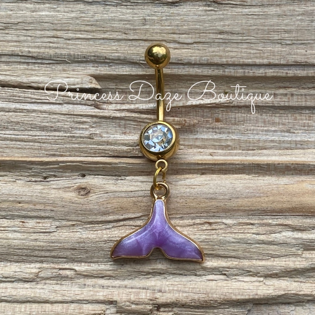 Gold Purple Mermaid Dangle Belly Button Ring Navel Piercing Gold Purple Mermaid Dangle Belly Button Ring Navel Piercing